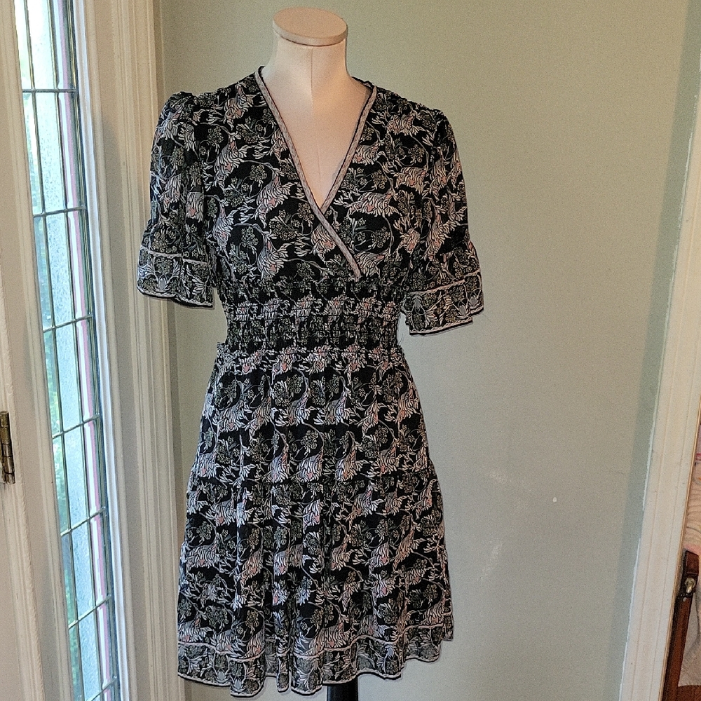 Max Studio Black and White Puff Sleeve Mini Dress